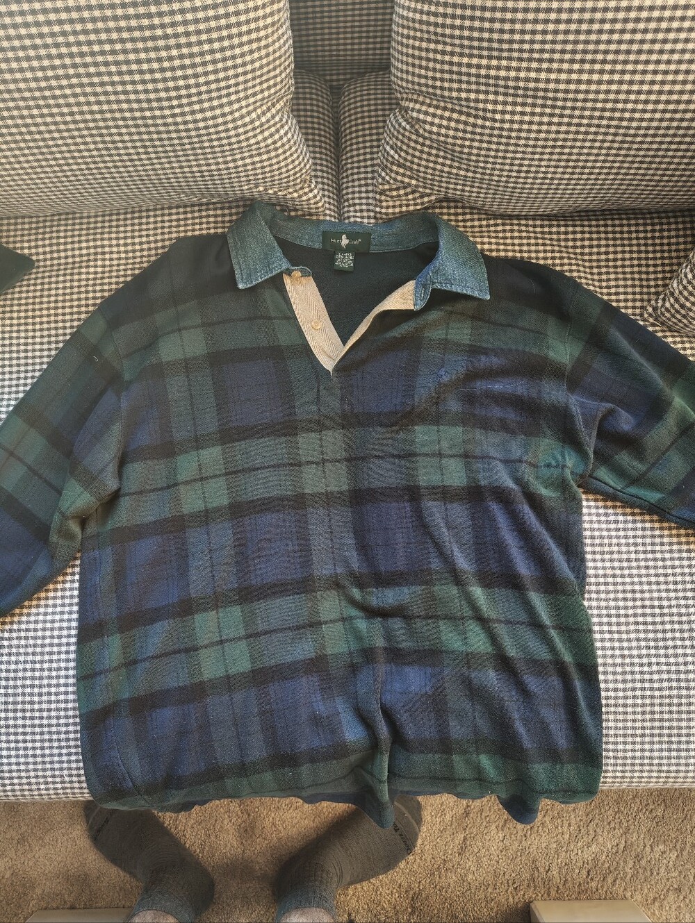 Vintage JCPenney Hunt Club Polo Shirt Men's XL Plaid Denim Collar 90s Y2K NEW